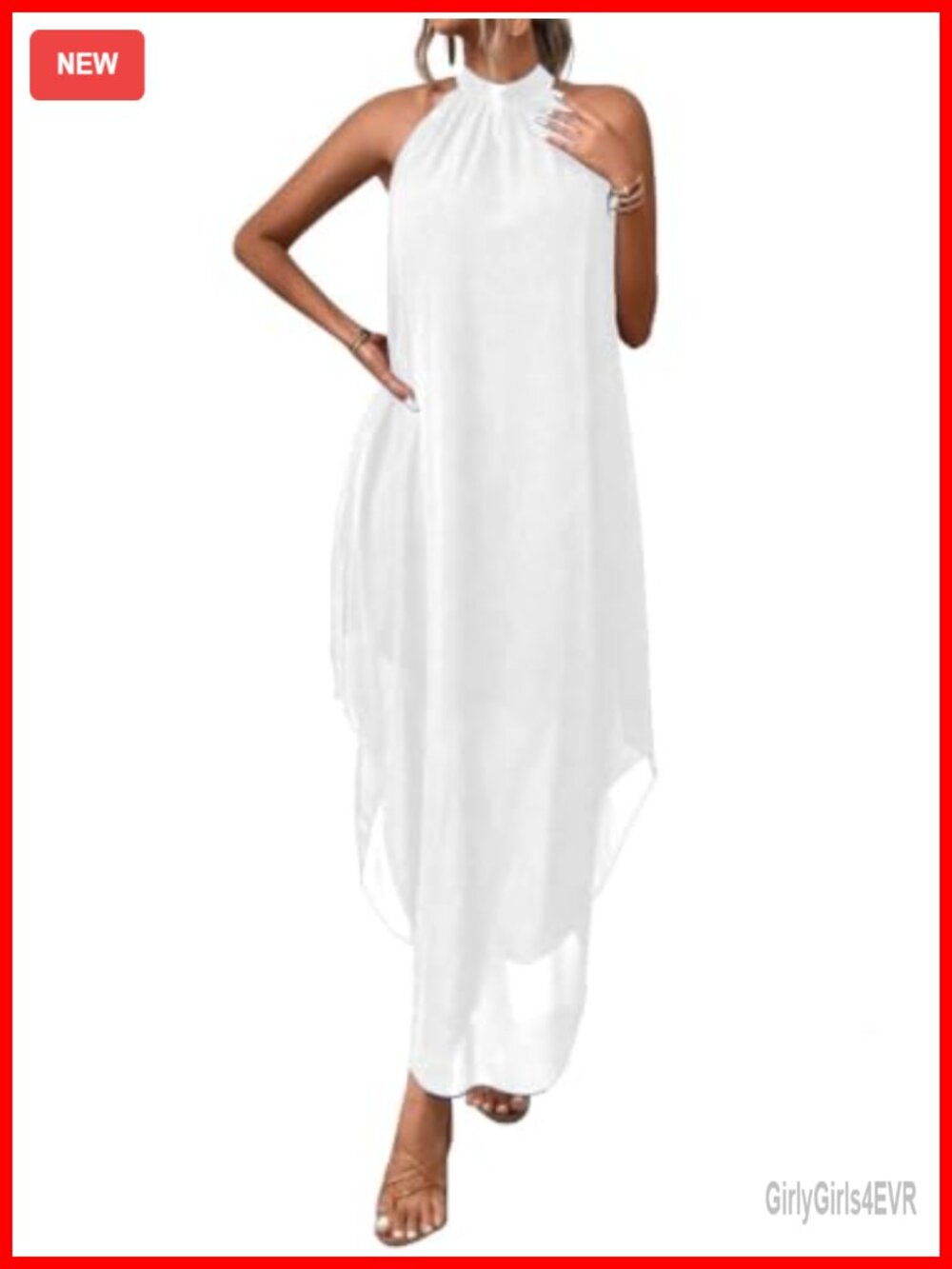 SKAYS Women's Flowy Chiffon Halter Maxi Dress Sleeveless Formal Wedding Guest